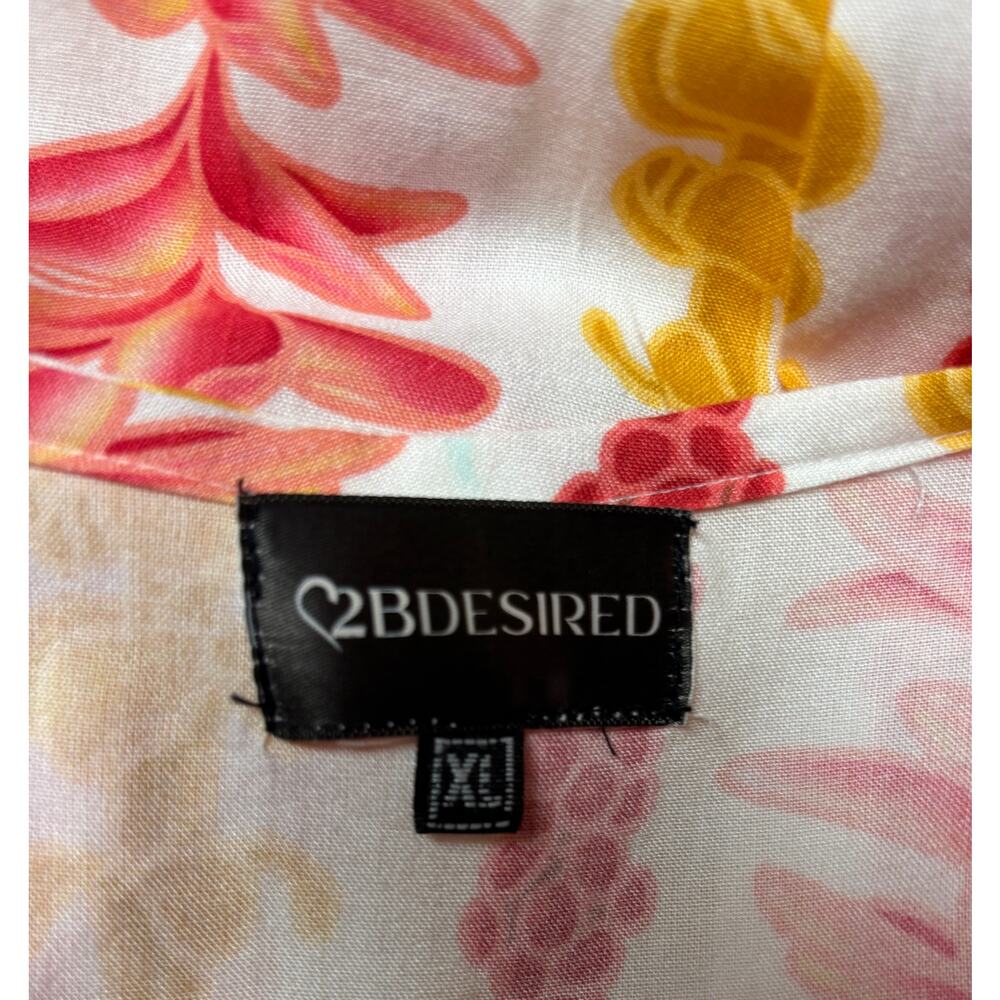 2B Desired Tropical Hawaiian Floral Print Romper Cover Up Pink Yellow White XL - Picture 10 of 10